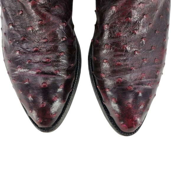Lucchese FQ Ostrich Exotic Men 9D Black Cherry Leather Cowboy Western Boot Roper - Picture 12 of 14